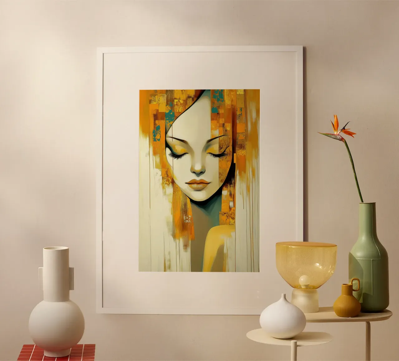 Donna astratta poster con telaio in legno da Imagine