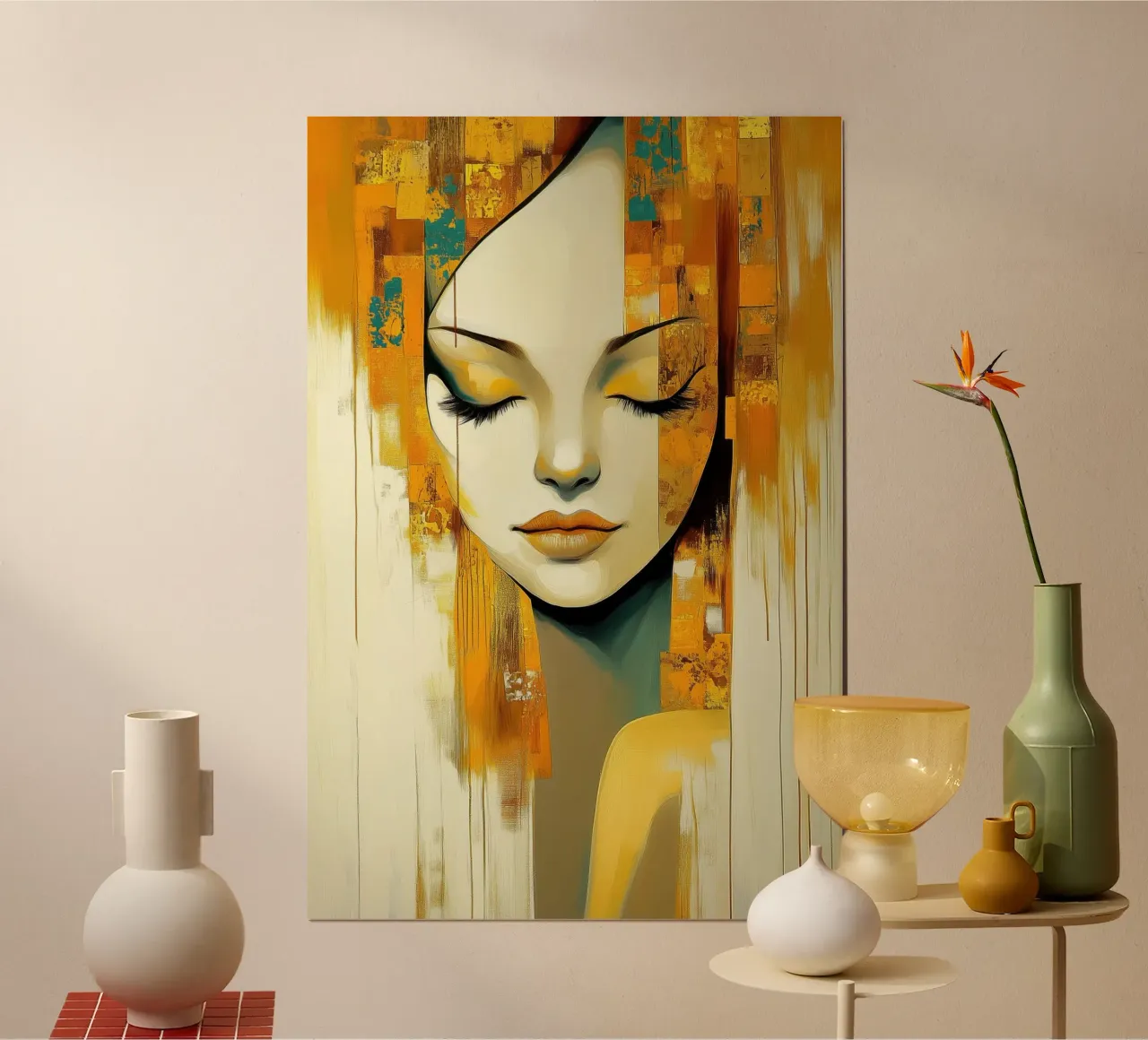 Donna astratta poster con telaio in legno da Imagine