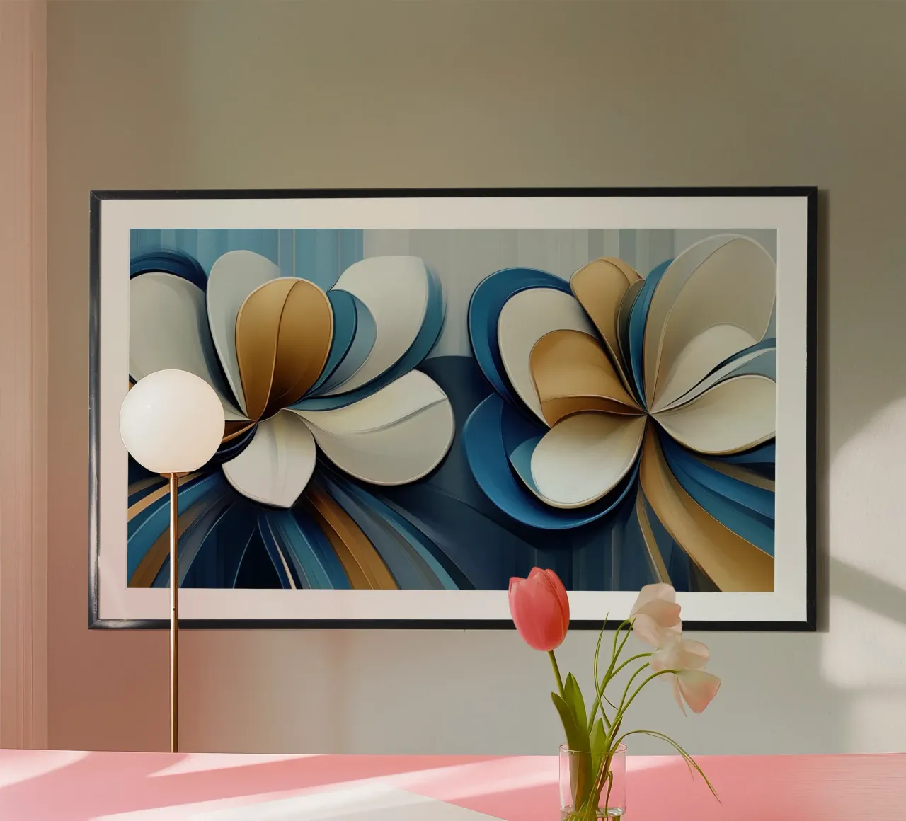 Fiori astratti in blu e oro poster da Imagine
