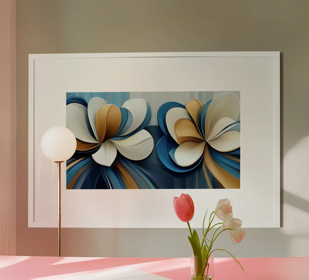 Fiori astratti in blu e oro poster da Imagine