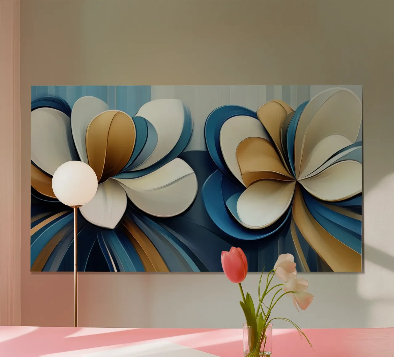 Fiori astratti in blu e oro poster da Imagine