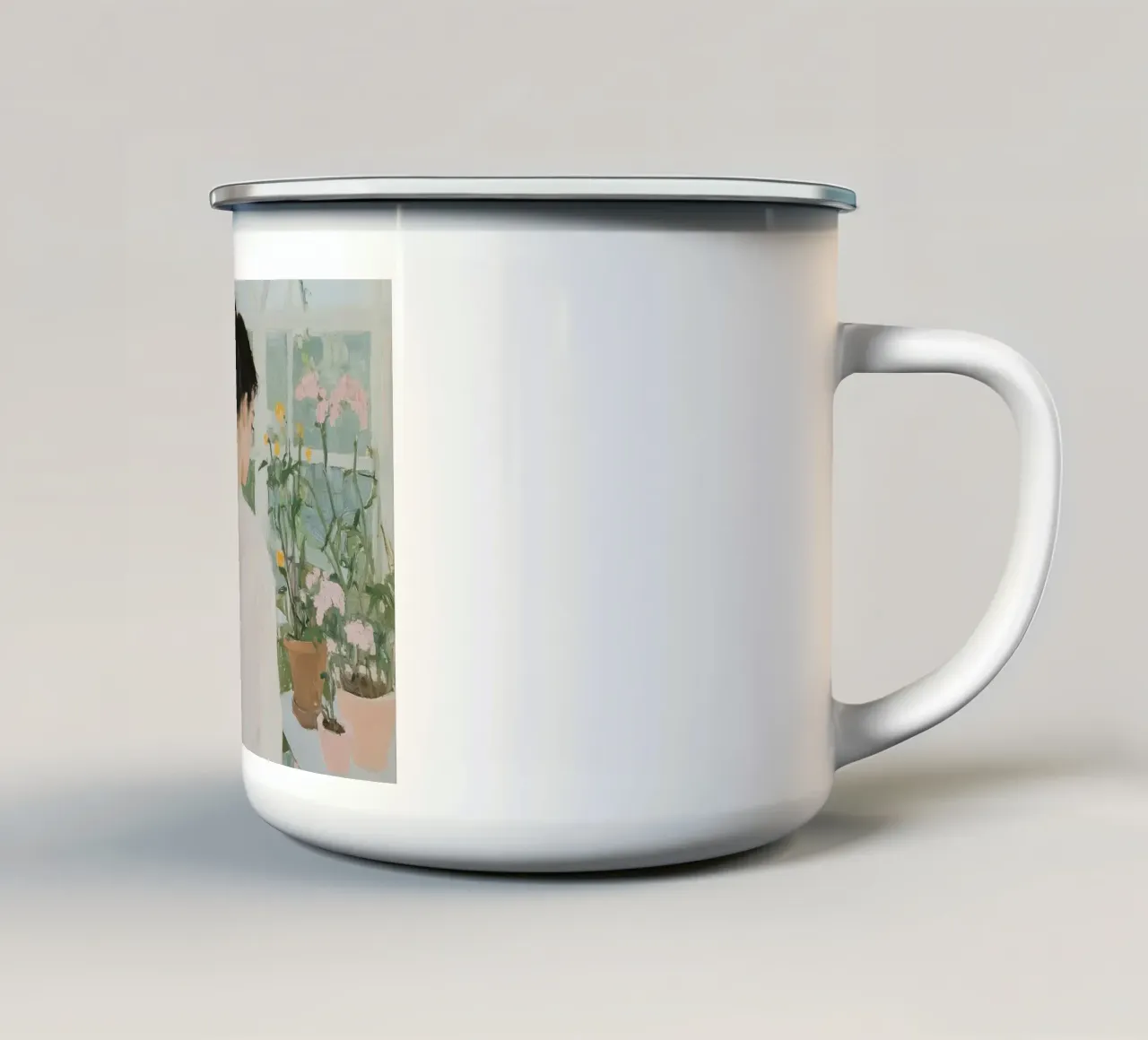 Abstracte vrouw in kas Print, Bloemen emaille mok van Little Lila