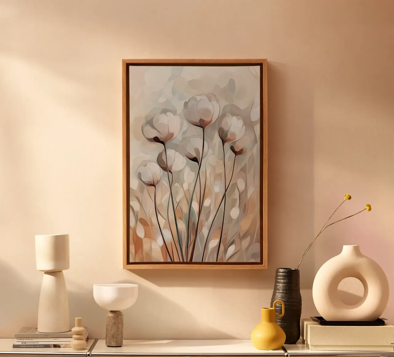 Bloemen abstract canvas met Baklijst van Imagine
