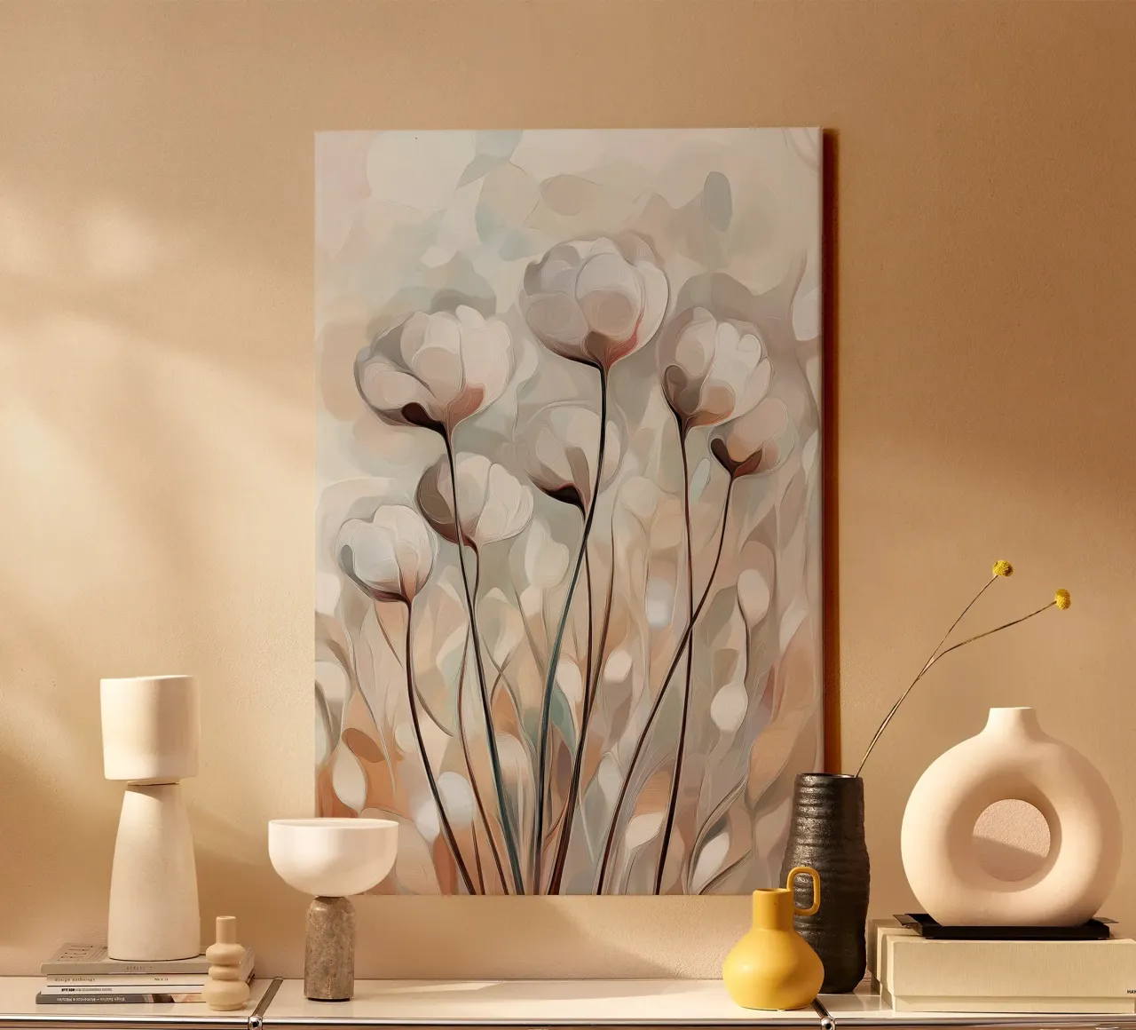 Bloemen abstract canvas met Baklijst van Imagine