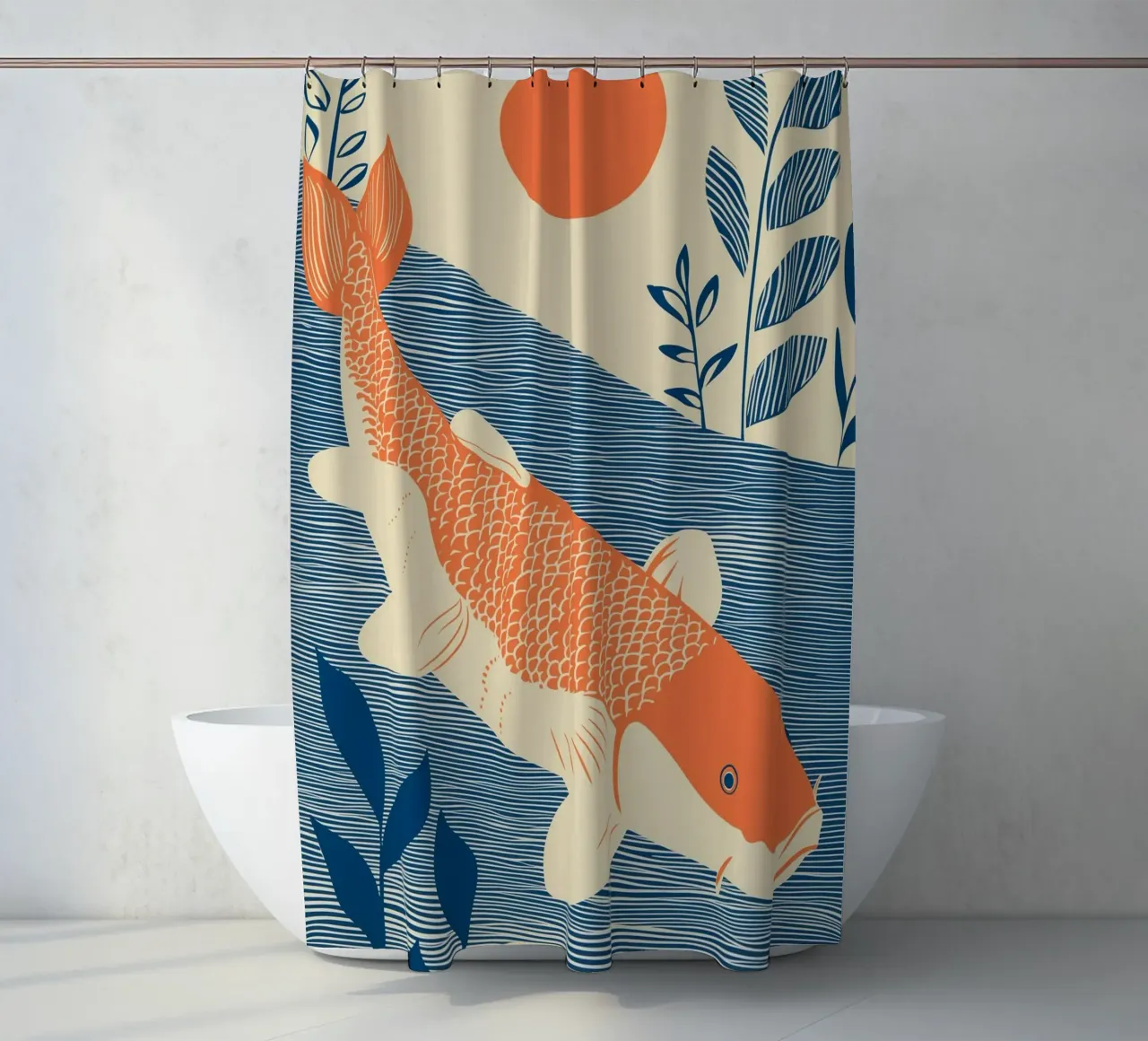 Boho Koi giapponese | Line Art tenda da doccia da Autofocus