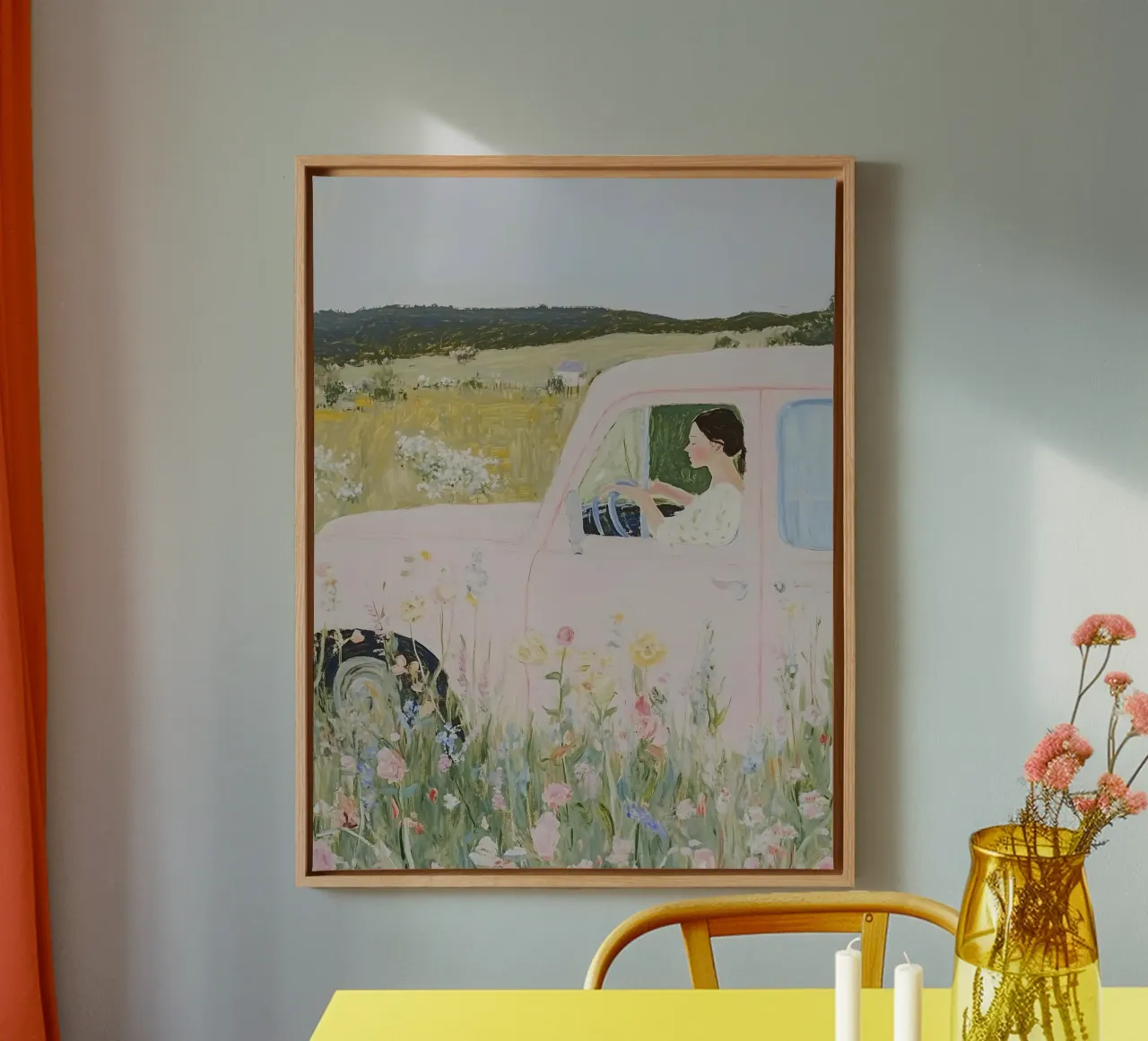 Platteland Print, Wilde bloemen canvas met Baklijst van Little Lila
