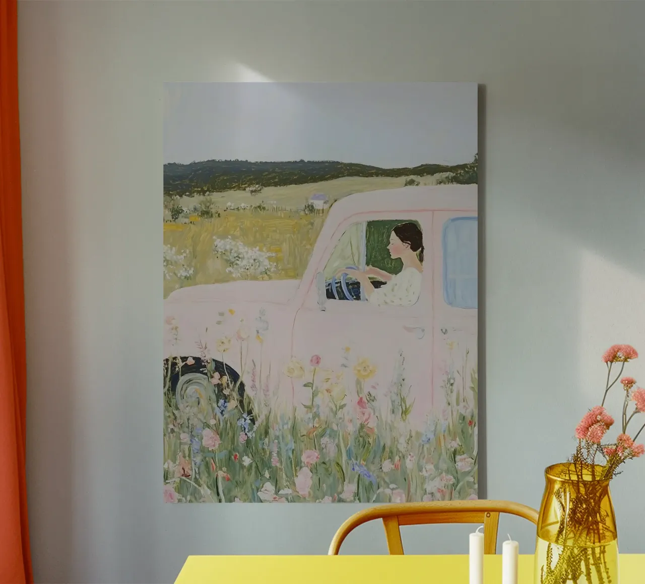 Platteland Print, Wilde bloemen canvas met Baklijst van Little Lila