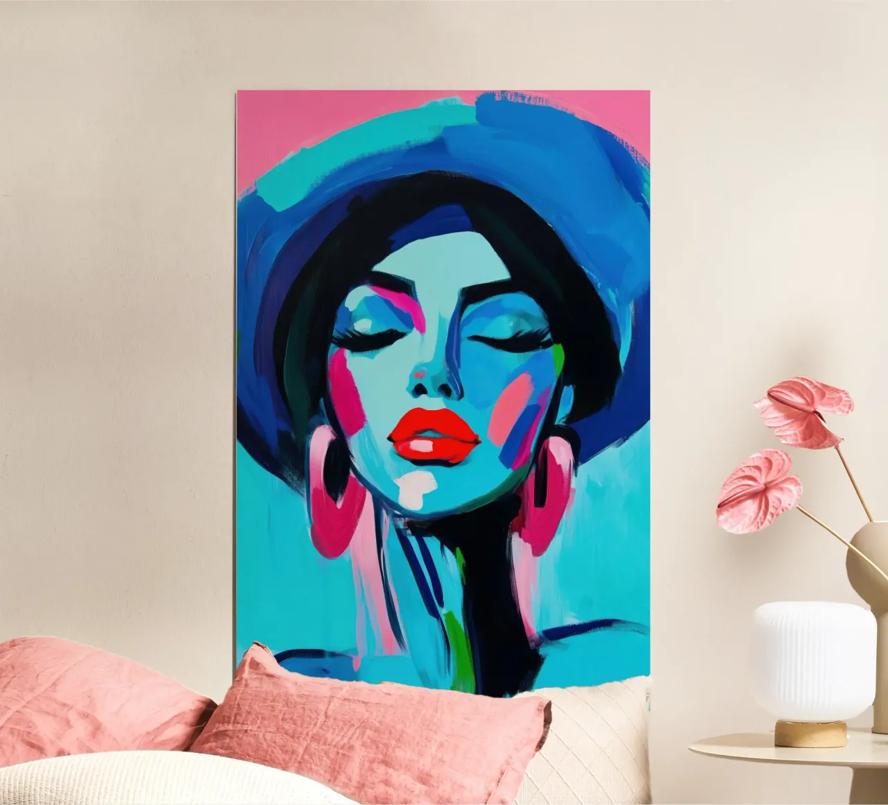 Volto di donna con colori blu carta hahnemühle da Imagine