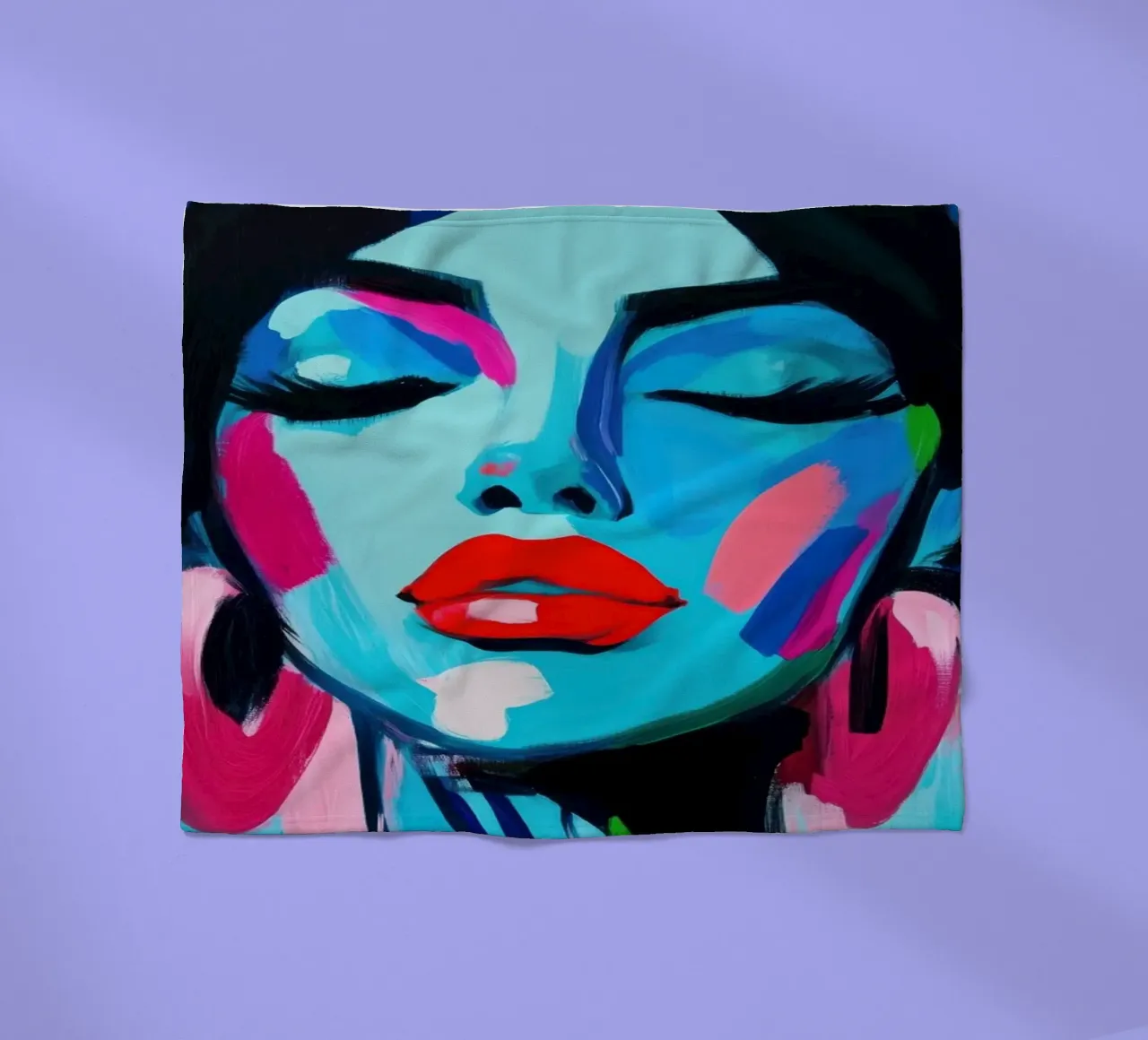 Volto di donna con colori blu coperta in pile da Imagine