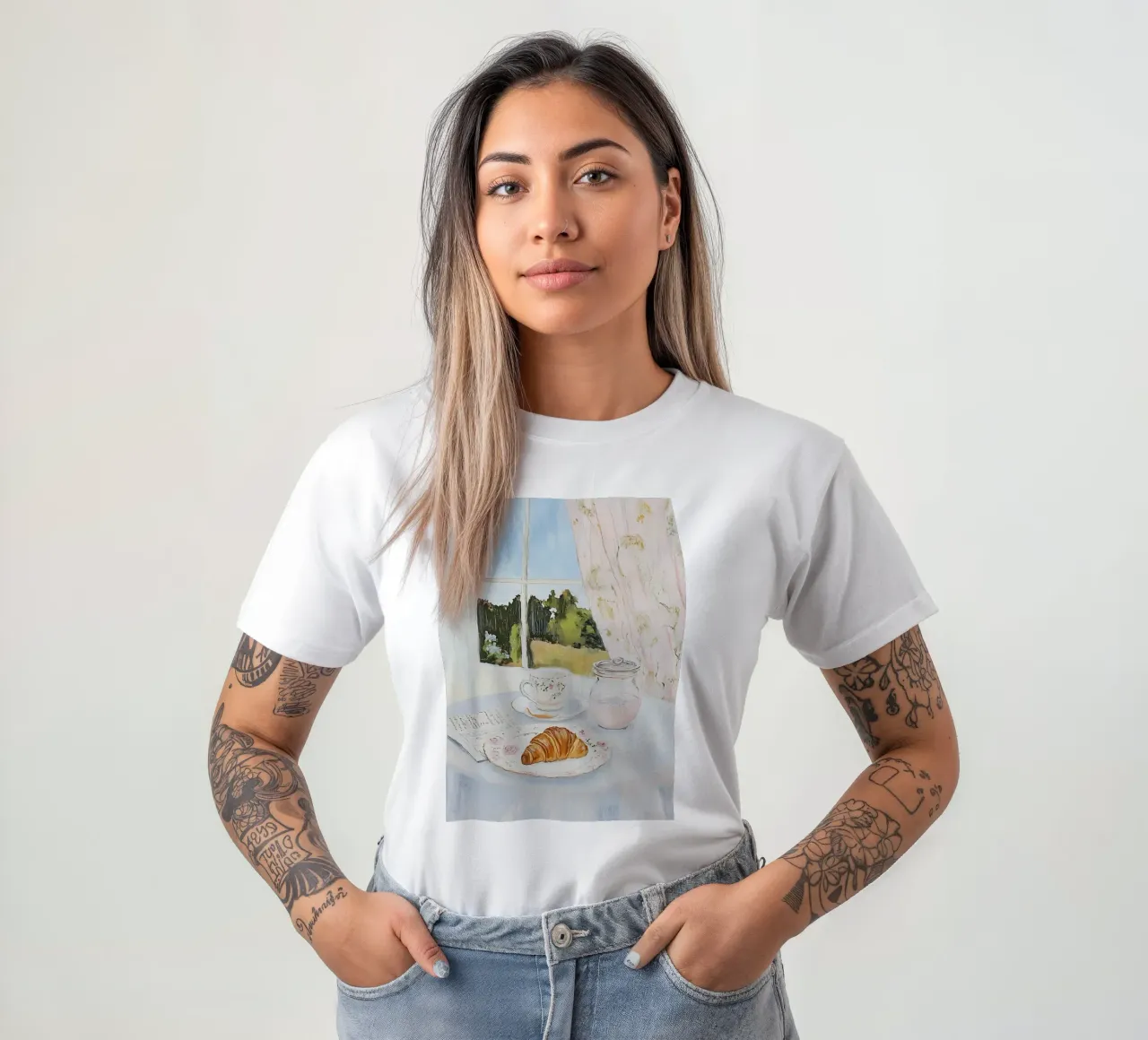 Poster per la colazione con croissant e caffè espresso t-shirt da Little Lila