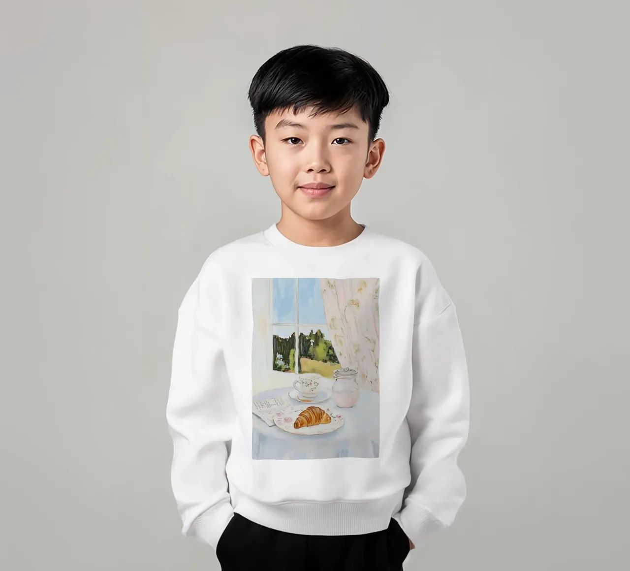 Poster per la colazione con croissant e caffè espresso felpa bambino da Little Lila