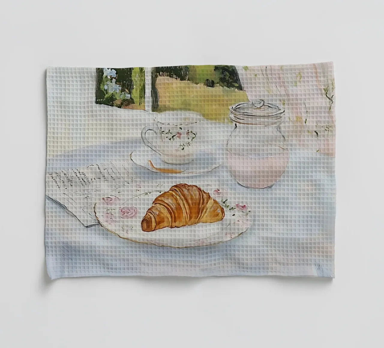 Poster per la colazione con croissant e caffè espresso canovaccio da cucina da Little Lila