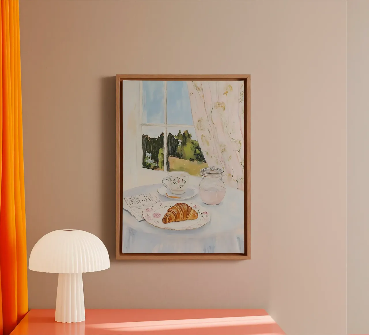 Poster per la colazione con croissant e caffè espresso tela da Little Lila