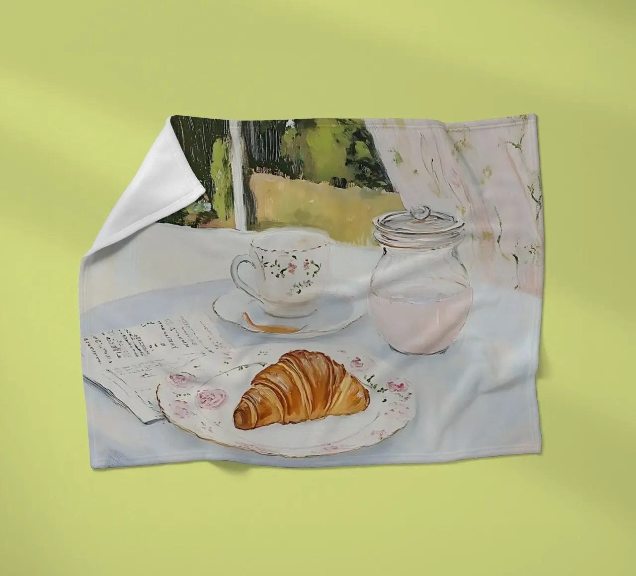 Poster per la colazione con croissant e caffè espresso coperta in pile da Little Lila