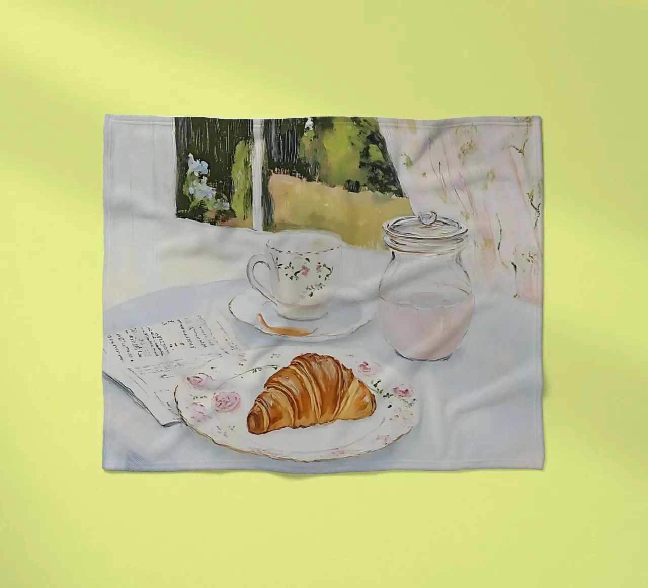 Poster per la colazione con croissant e caffè espresso coperta in pile da Little Lila