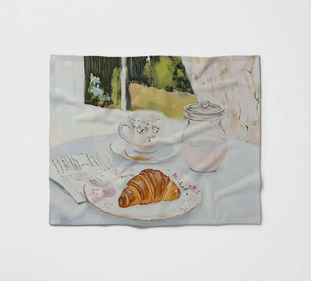 Poster per la colazione con croissant e caffè espresso coperta in pile da Little Lila