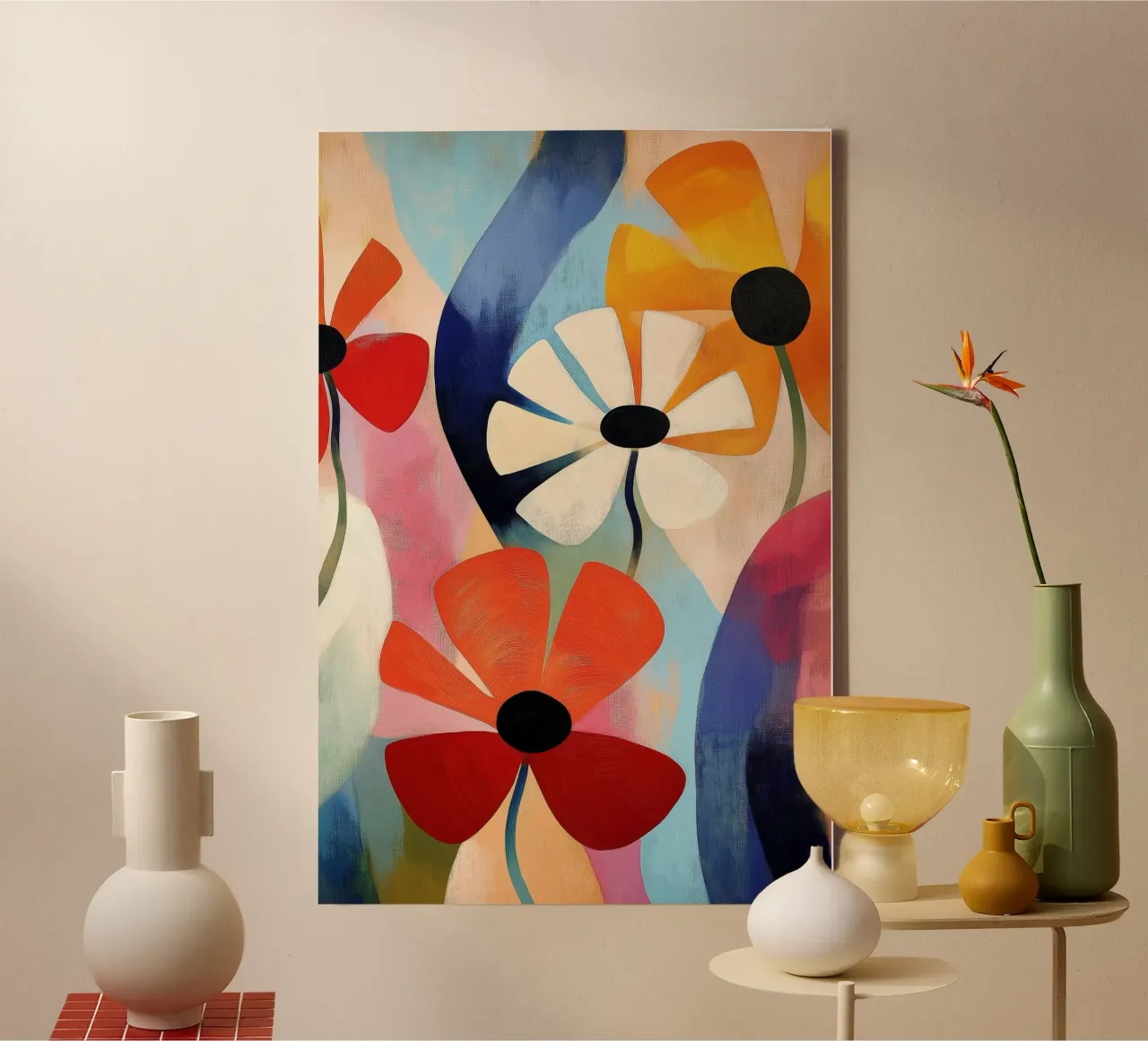 Flores alegres lienzo con Marco flotante de Imagine