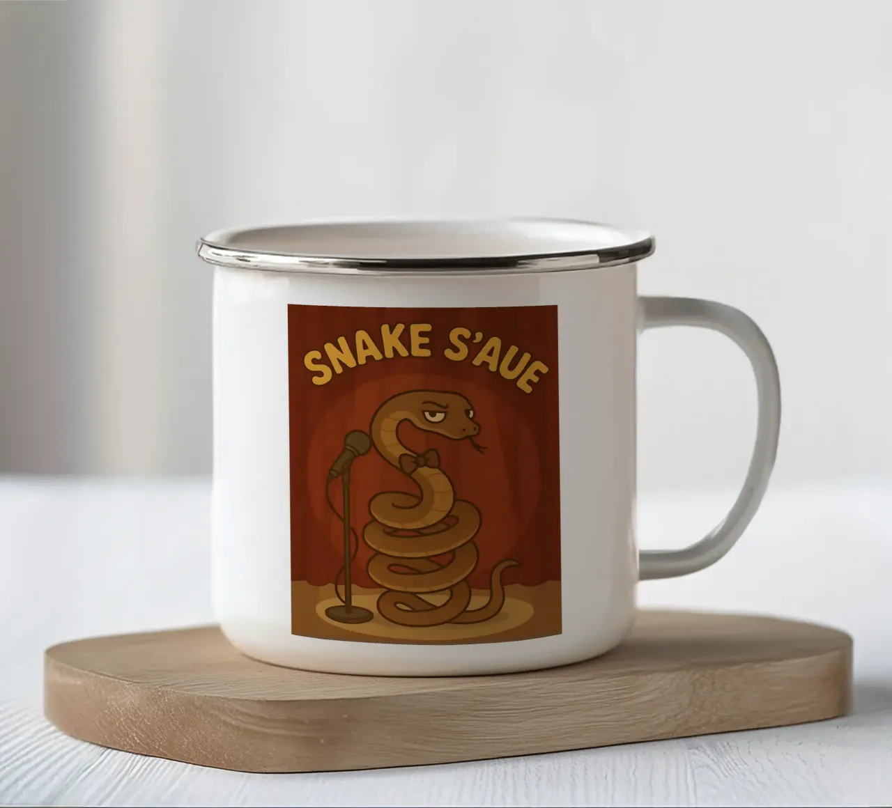 Meme divertente sul serpente tazza in smalto da Funny Humor Art