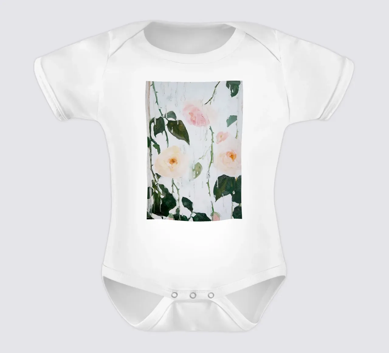 Abstracte Rozenprint, Bloemen Poster babyrompertje korte mouwen van Little Lila
