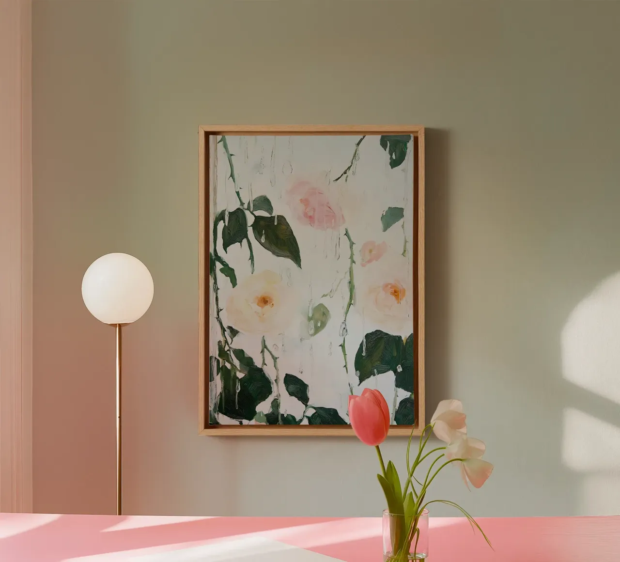 Abstracte Rozenprint, Bloemen Poster canvas met Baklijst van Little Lila