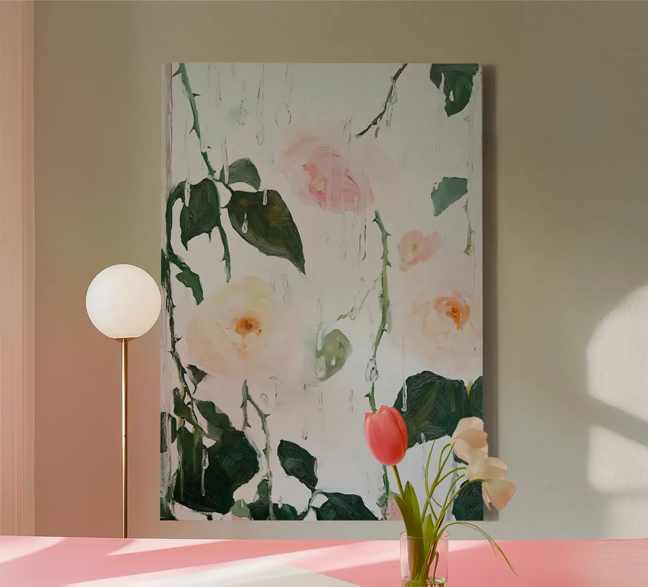 Abstracte Rozenprint, Bloemen Poster canvas met Baklijst van Little Lila
