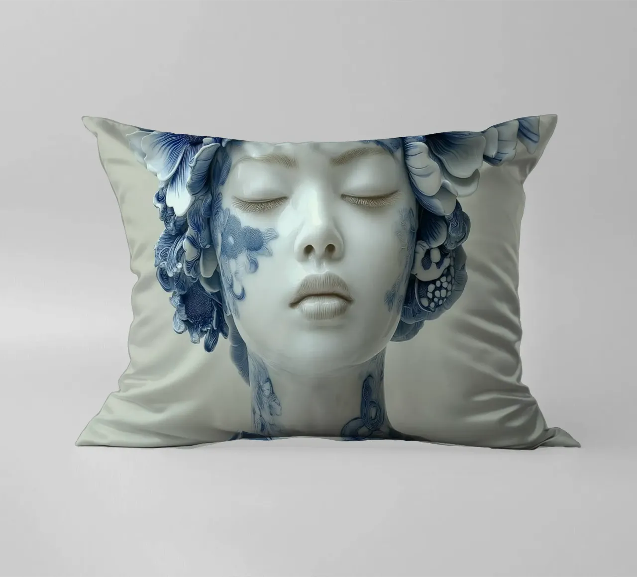 Vrouw in Delfts blauw cuscino da Imagine