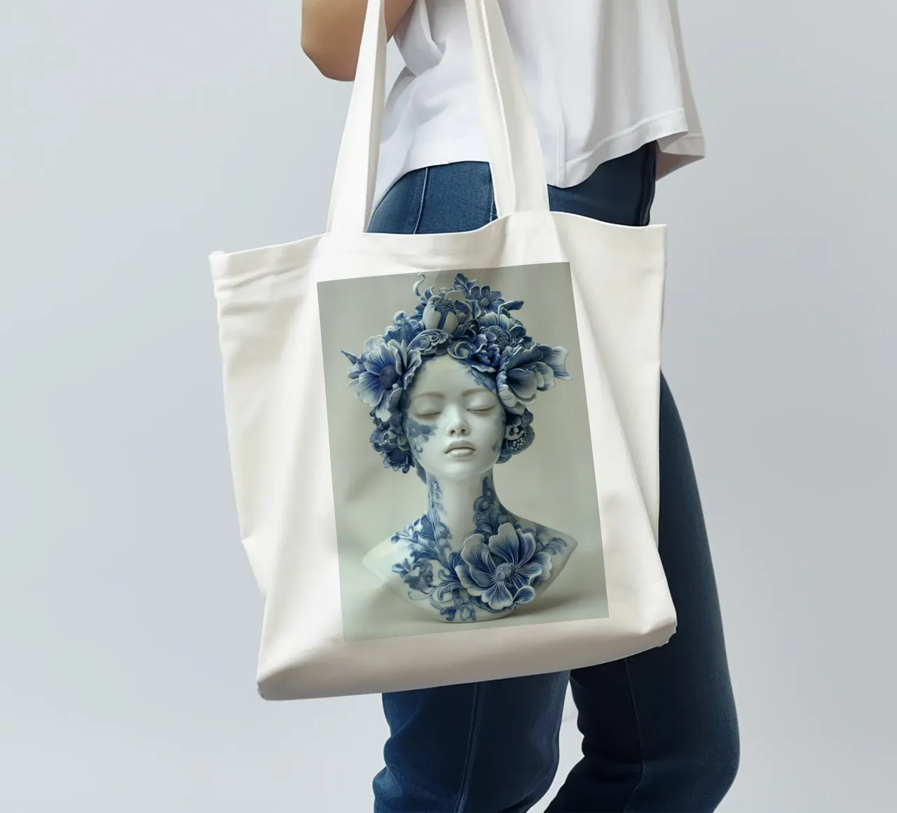 Vrouw in Delfts blauw borsa in juta da Imagine
