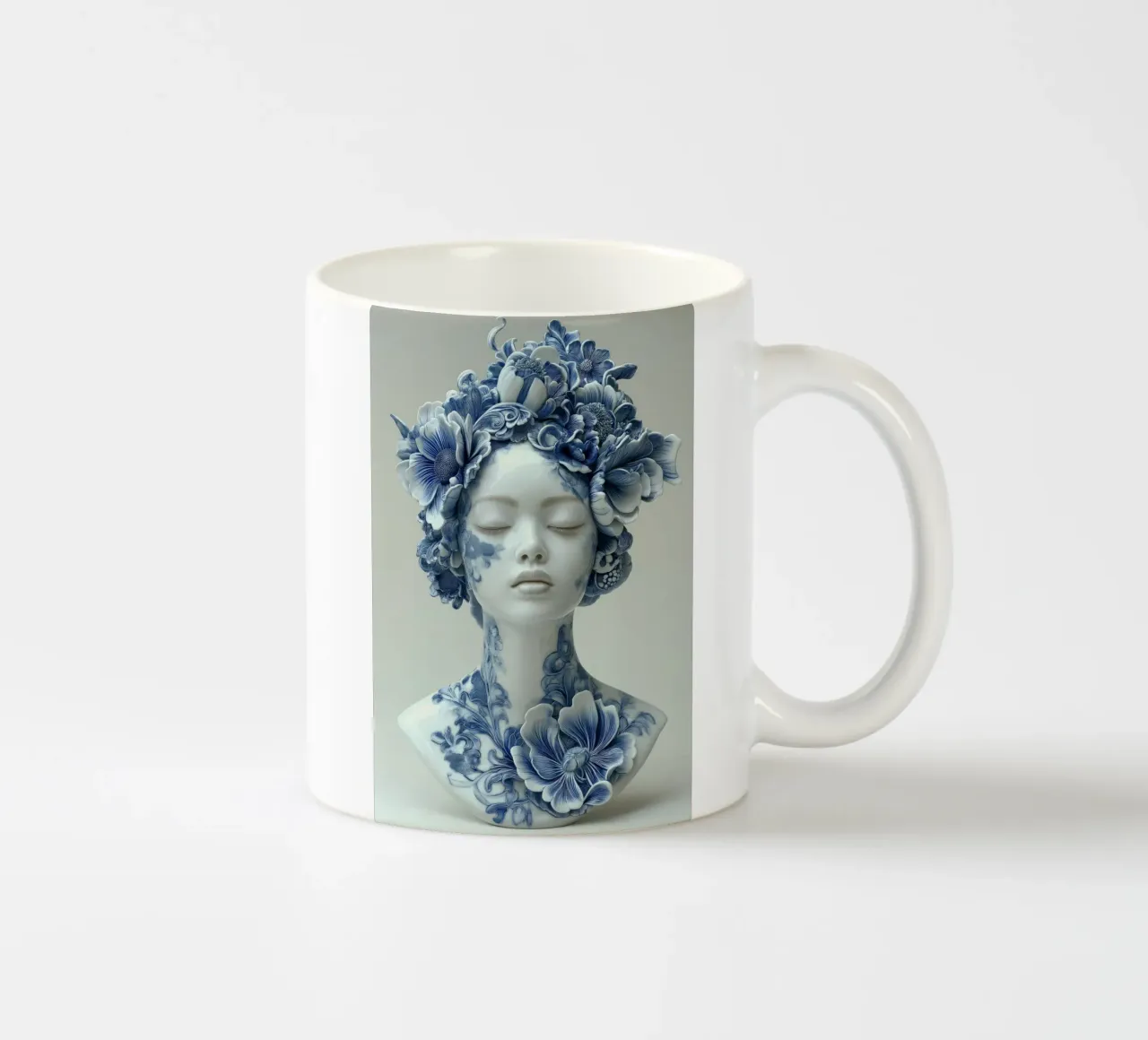 Vrouw in Delfts blauw tazza in ceramica da Imagine