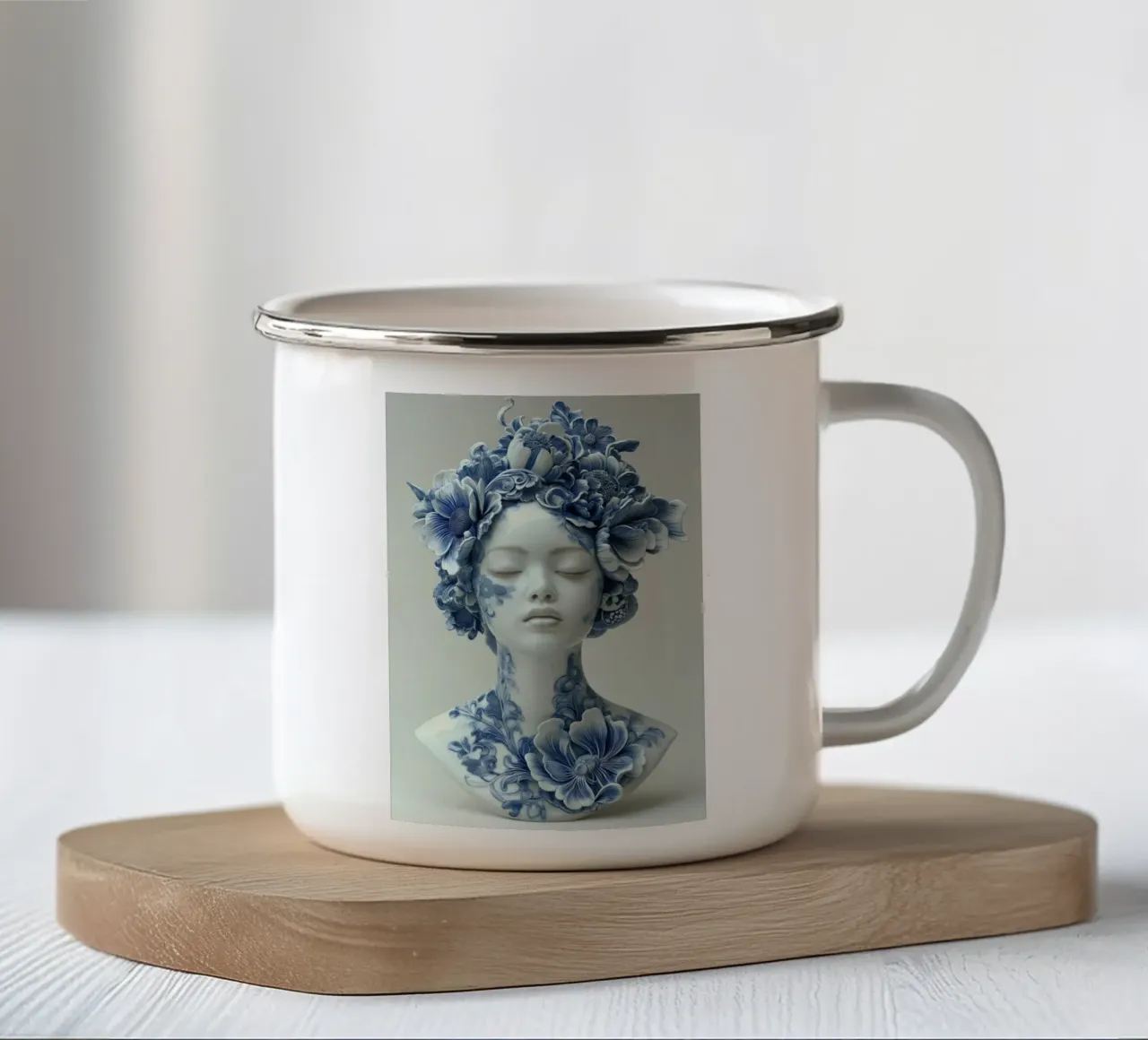 Vrouw in Delfts blauw tazza in smalto da Imagine