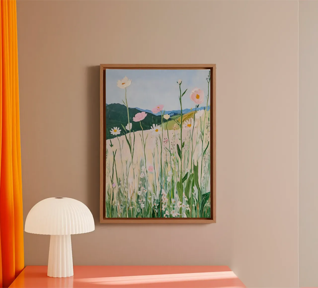 Wilde bloemenprint, Natuur Kunst, Landschap canvas met Baklijst van Little Lila