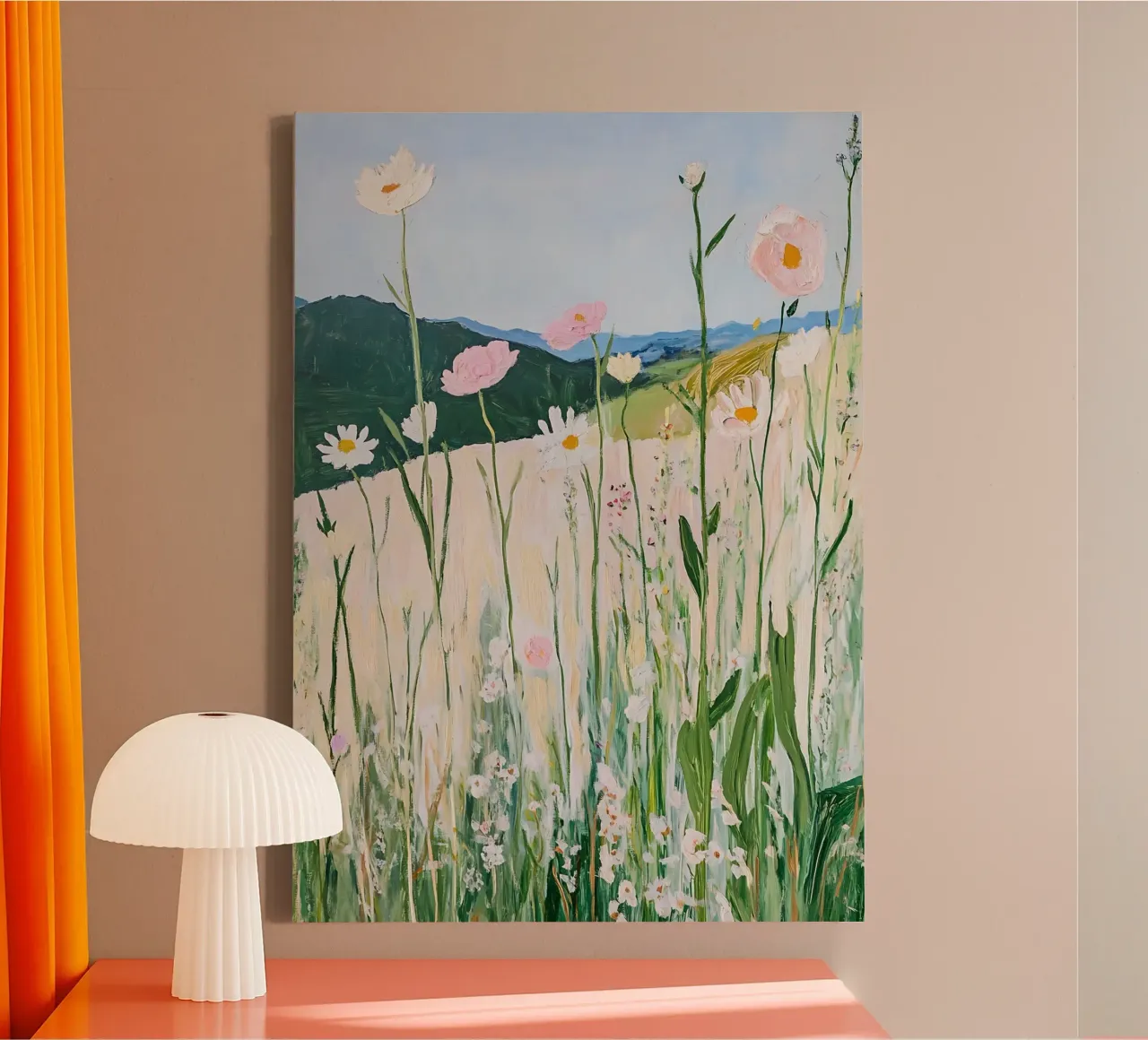 Wilde bloemenprint, Natuur Kunst, Landschap canvas met Baklijst van Little Lila