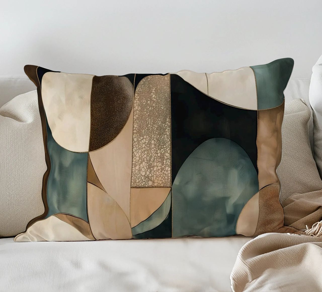 Abstract shapes in dark colours decorative cushion by Imagine