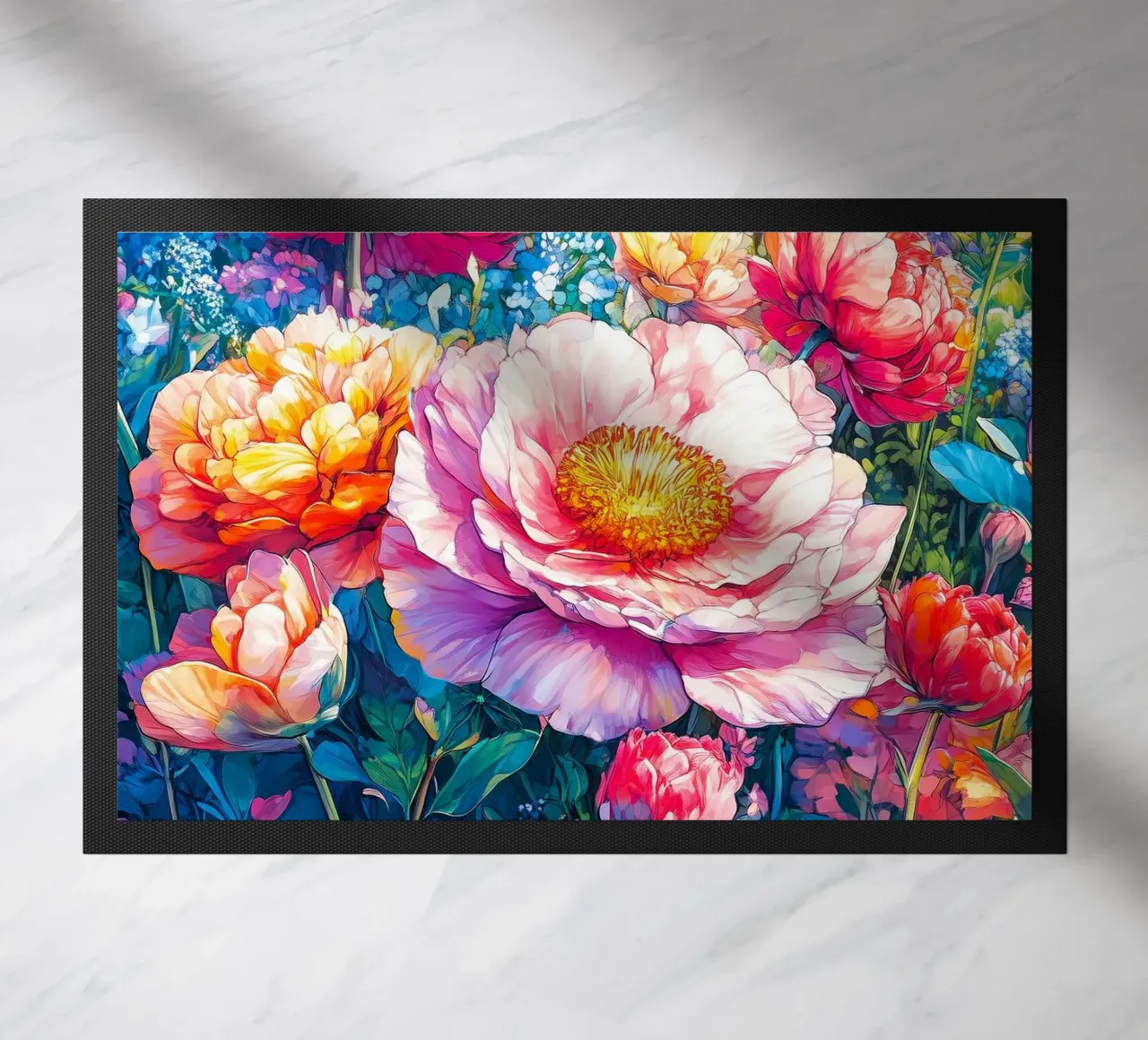 Peonies doormat by Justyna Jaszke JBJart