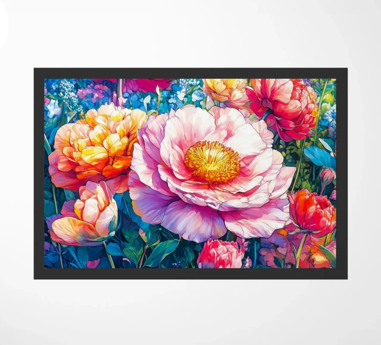 Peonies doormat by Justyna Jaszke JBJart