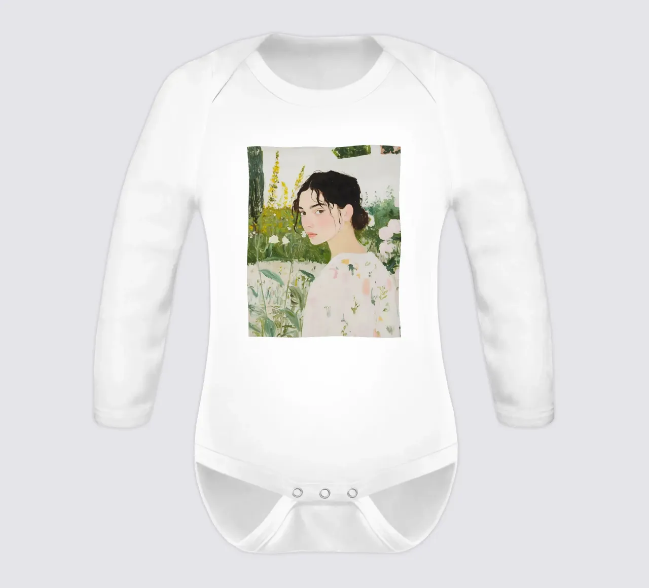 Abstract Woman Art, Wildflowers, Emerald Green Art long-sleeve baby romper by Little Lila