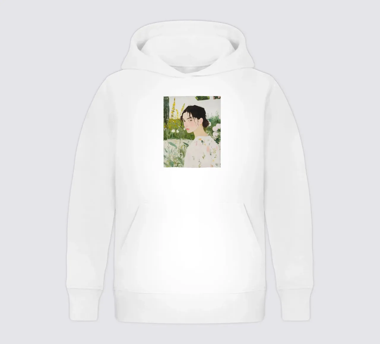 Abstract Woman Art, Wildflowers, Emerald Green Art kids hoodie by Little Lila
