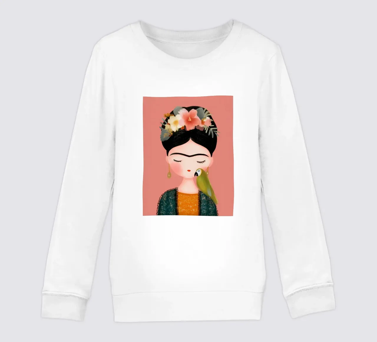La piccola Frida con il pappagallo felpa bambino da Carinaprint