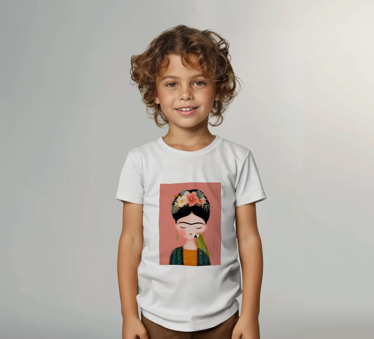 La piccola Frida con il pappagallo t-shirt bambini da Carinaprint