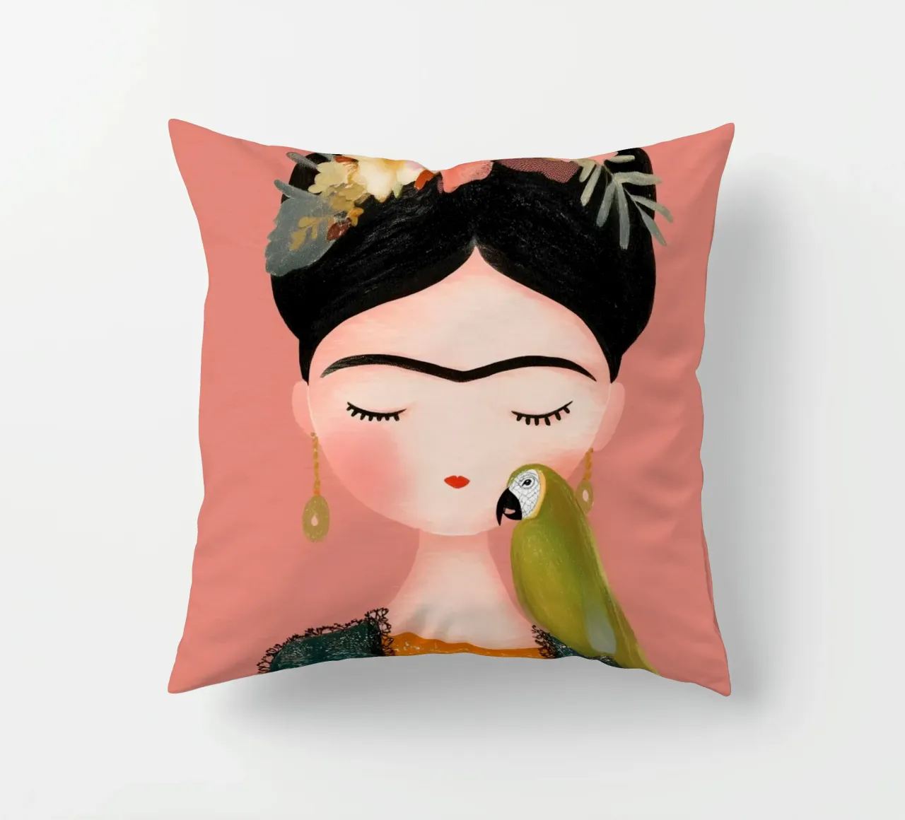 La piccola Frida con il pappagallo cuscino da Carinaprint