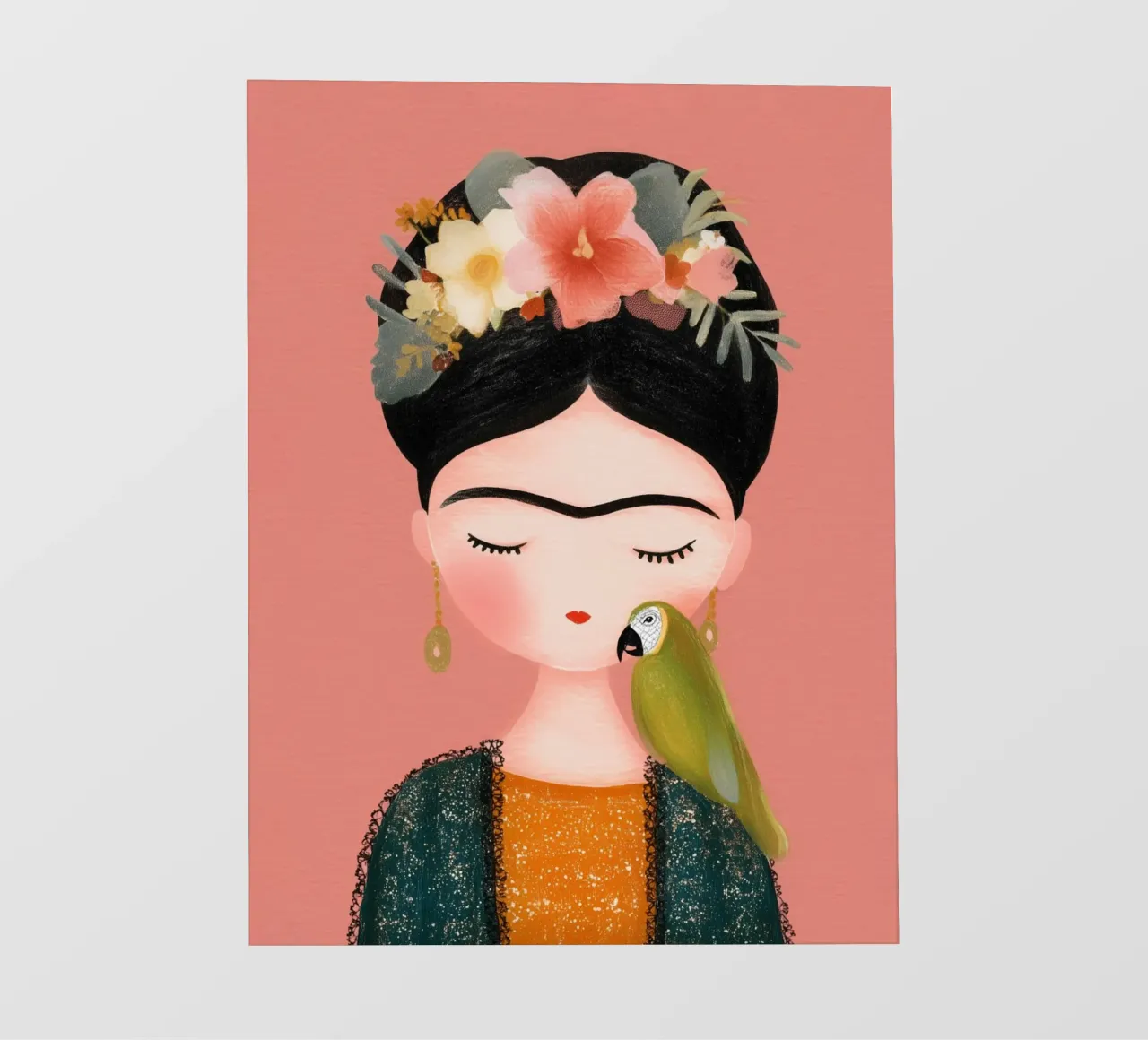 La piccola Frida con il pappagallo telo in pvc da Carinaprint