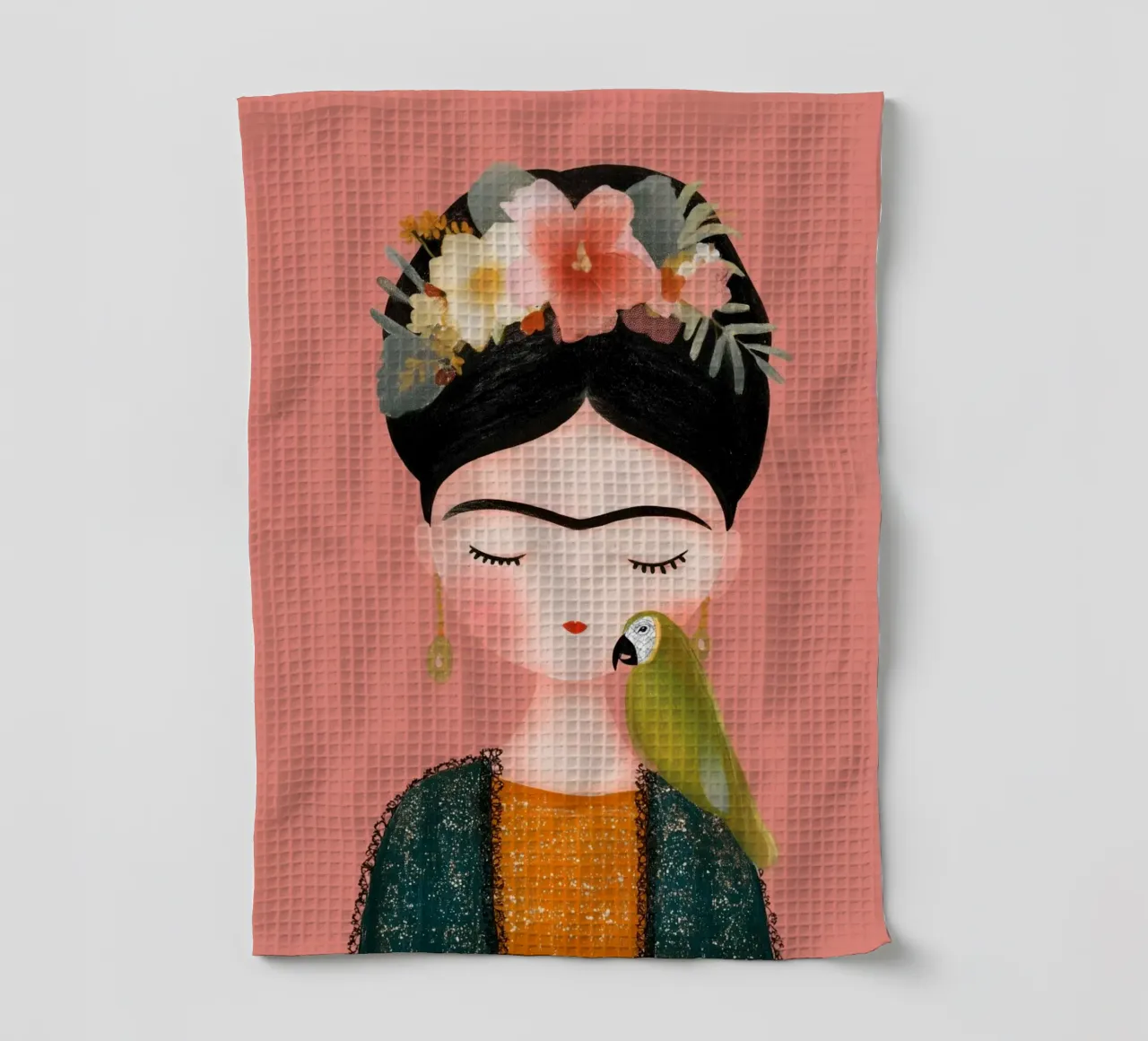 La piccola Frida con il pappagallo canovaccio da cucina da Carinaprint