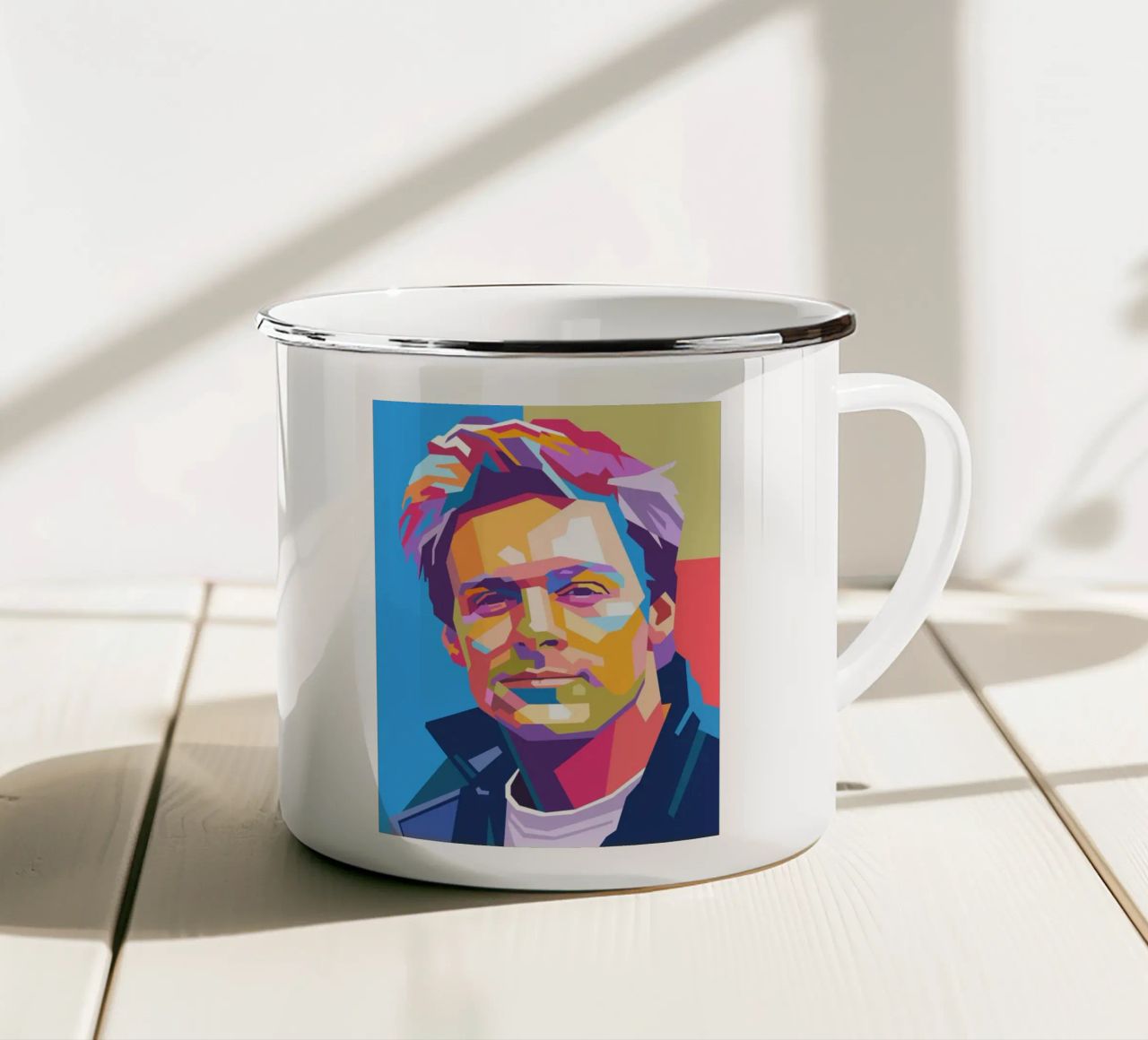 Ritratto pop art di Bryan Adams tazza in smalto da Hantamrata