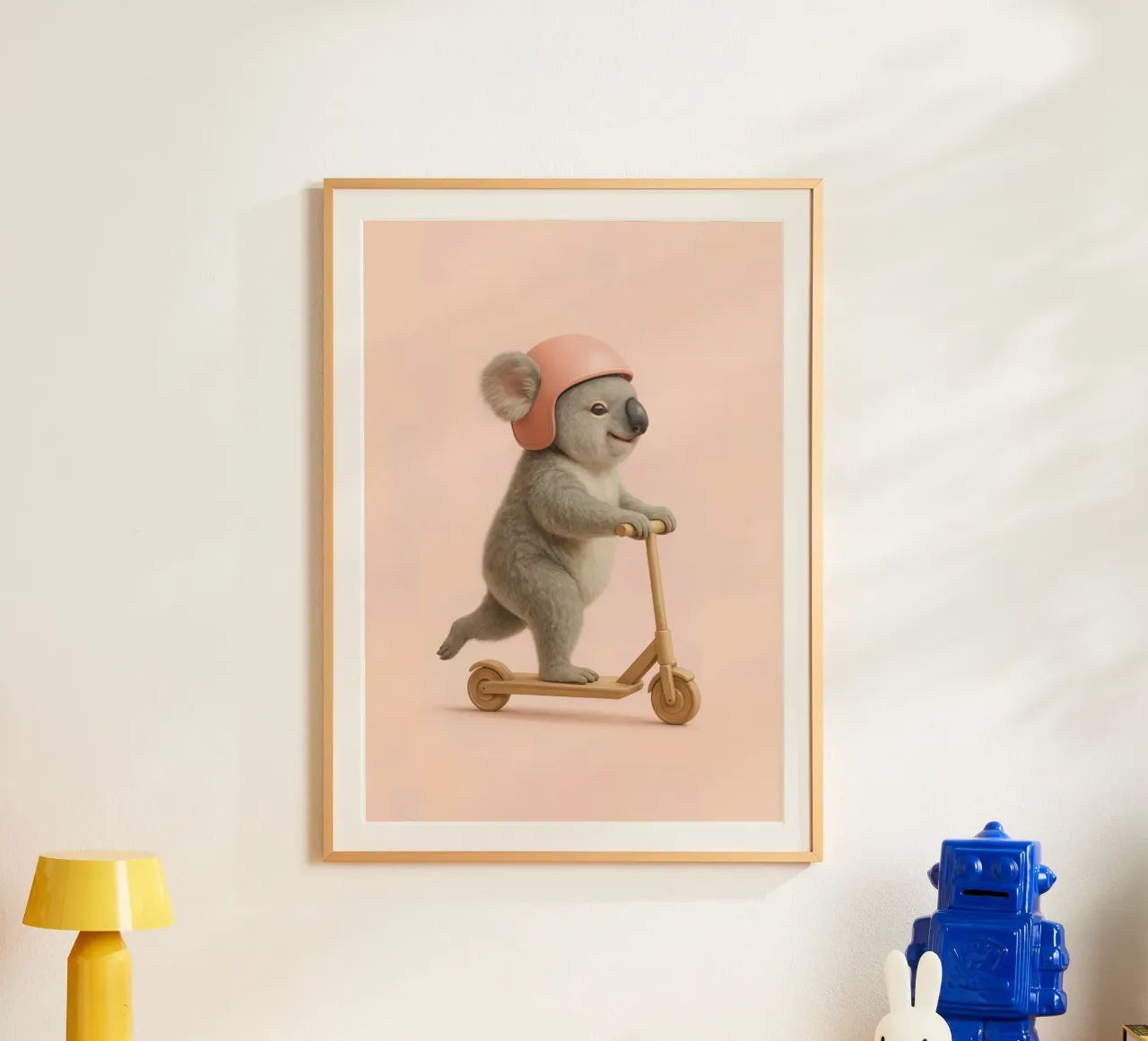 Koala in monopattino - Simpatico cavalcabile per bambini Arte da parete poster con telaio in plastica da Lootprint