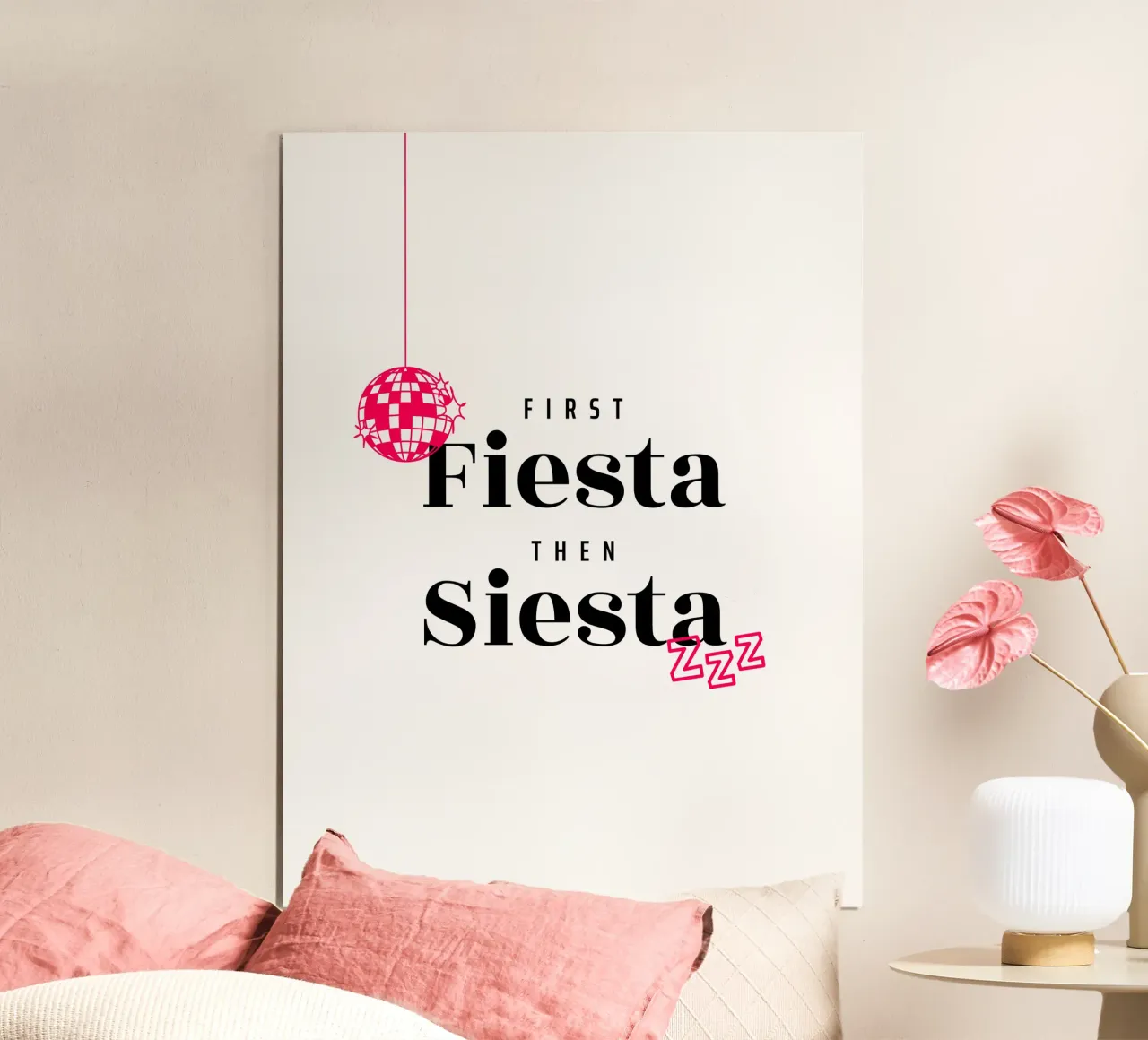 First Fiesta then Siesta poster con telaio in plastica da Bureau Purpur