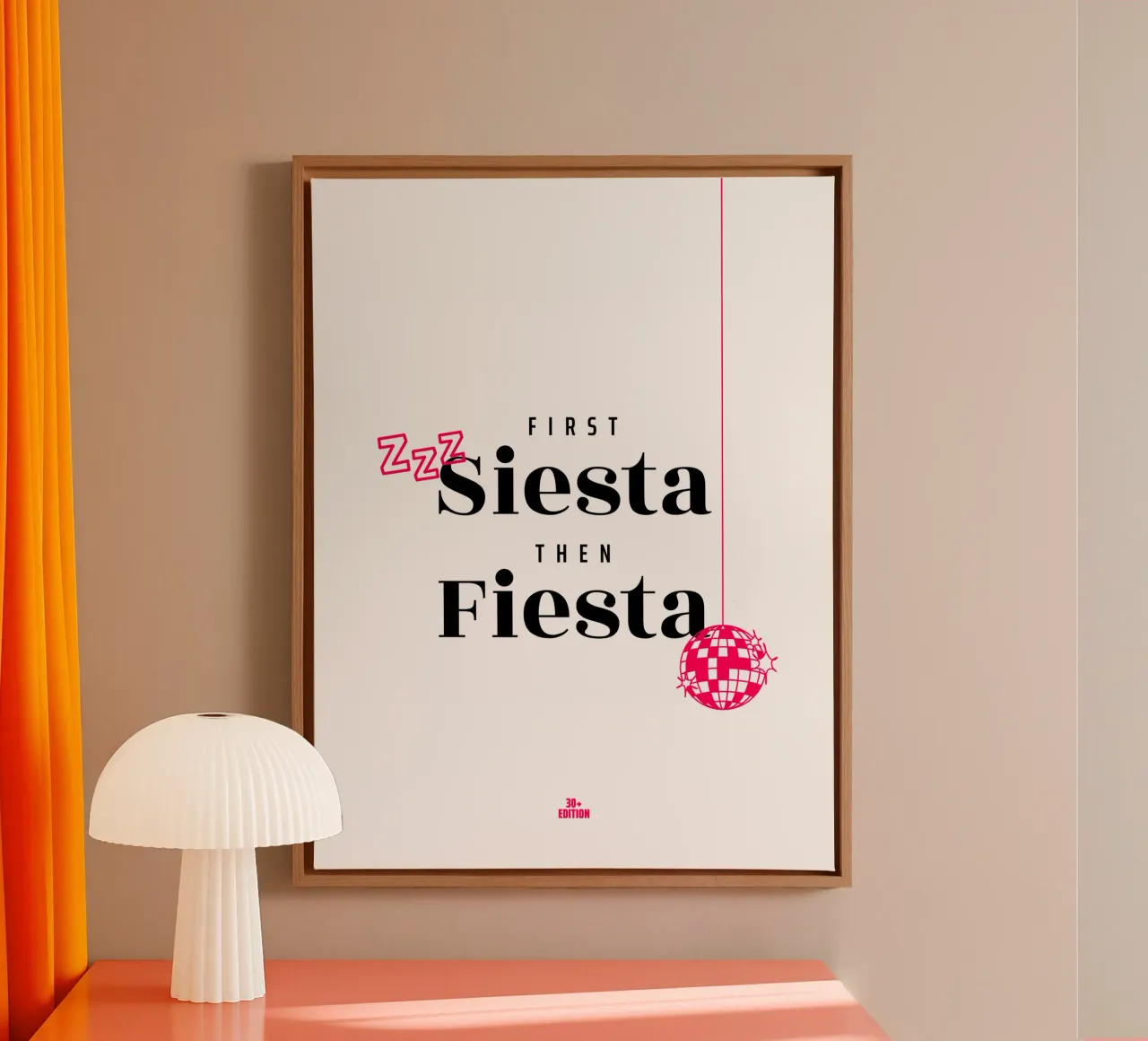 First Siesta then Fiesta – 30+ Edition tela con Cornice a cassetta da Bureau Purpur