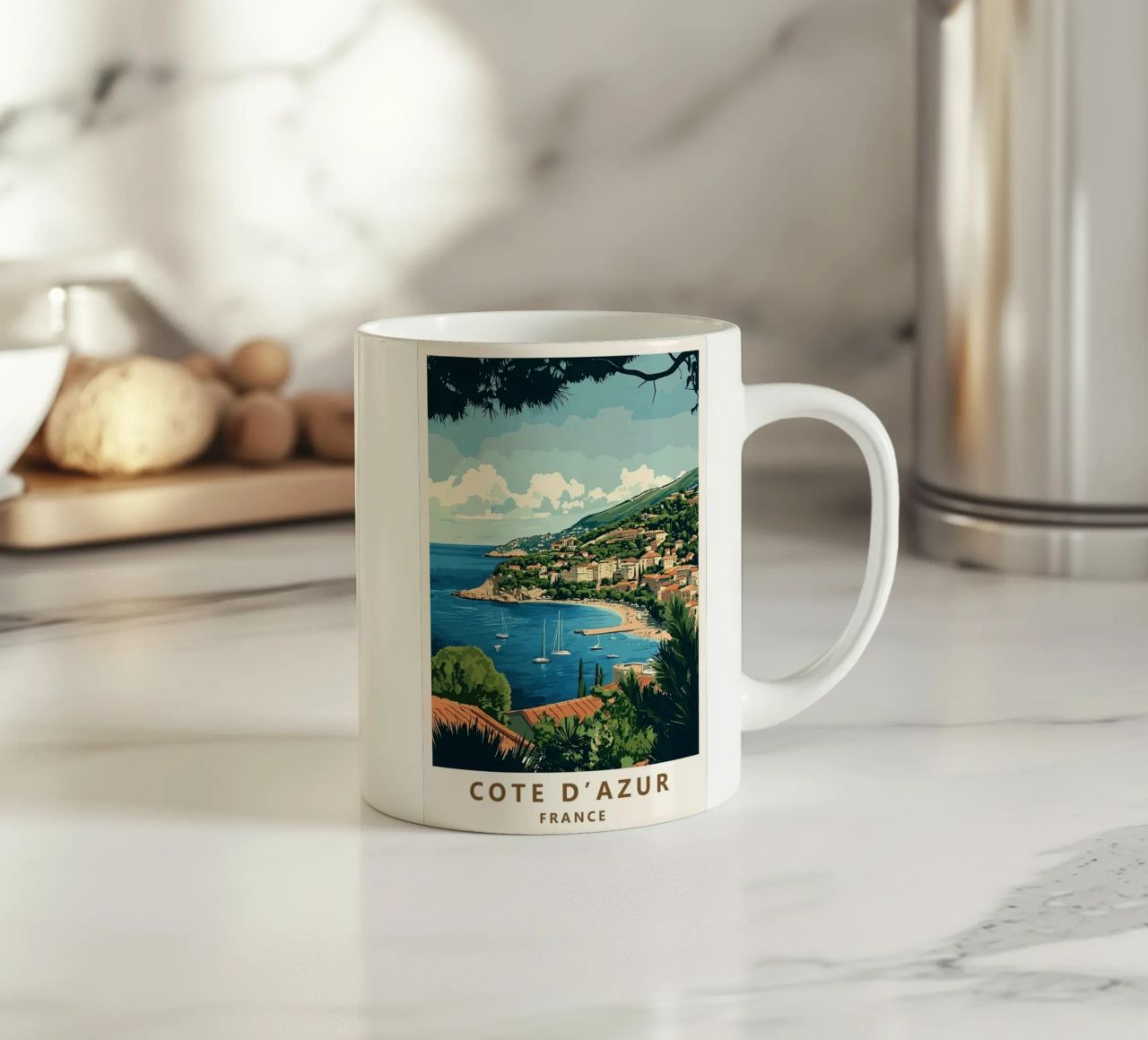 Come on visit travel Cote d'Azur Keramik Tasse von youngs print