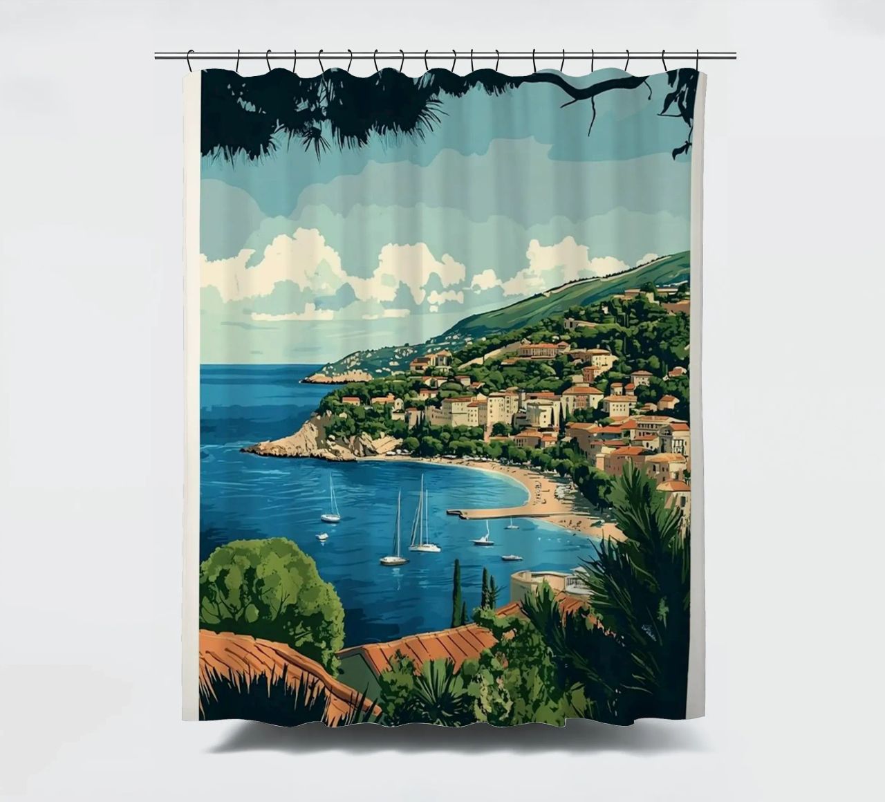Come on visit travel Cote d'Azur Duschvorhang von youngs print