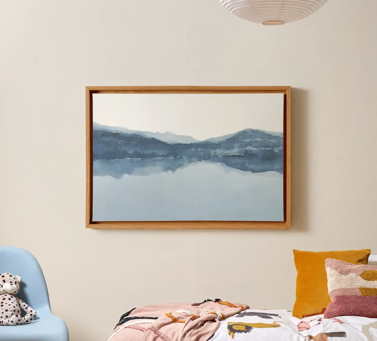 Vue abstraite d'un lac en aquarelle bleue toile avec Caisse américaine de NouveauPrints