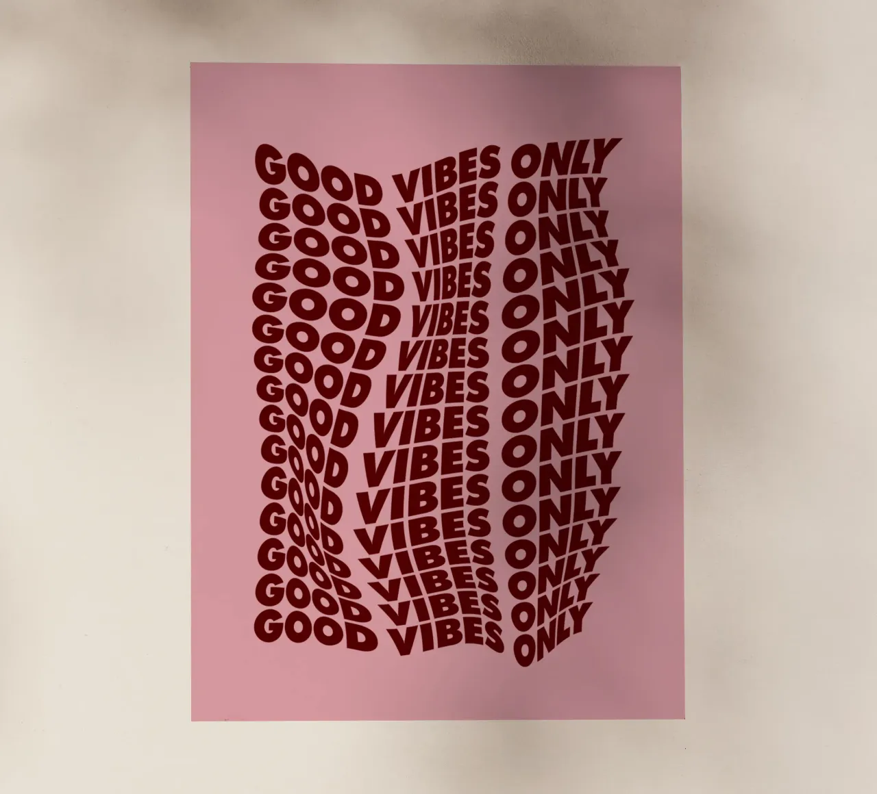 Estampado tipográfico en negrita con estilo Good Vibes Only en rosa púrpura lámina retroiluminada de THE MOTIVATED TYPE