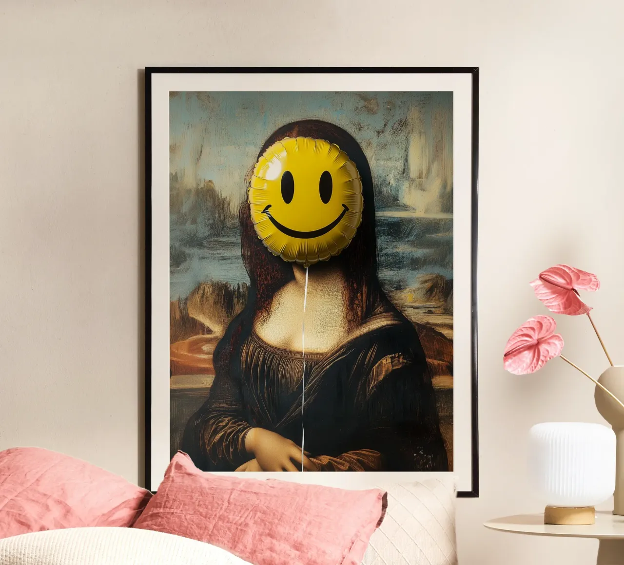 Mona Smile poster con telaio in alluminio da Dikhotomy